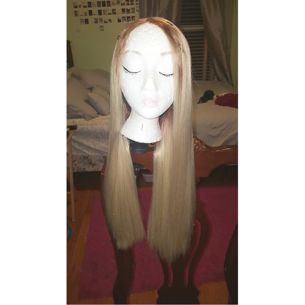 Platinum blonde synthetic lace front wig